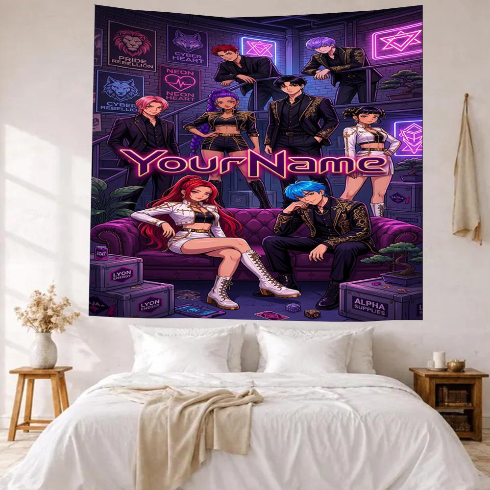 Demon Hunter Girls Custom Your Name Wall Decor Tapestry Art For Pet Memorial Birthdaywedding Party Backdrop Family Gift