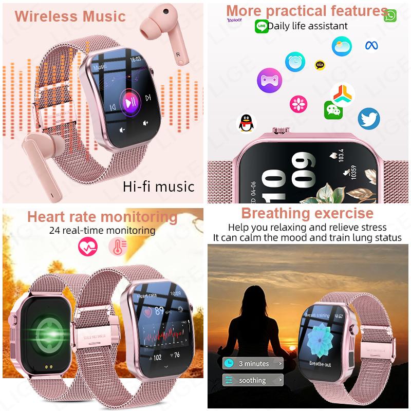 New Curved Screen Women's Smart Watch 2.2" HD Touch Screen Body Temperature Bluetooth Voice Call Men's Fitness Smartwatch