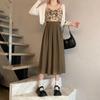 Spring 2025 High-Waist Pleated A-Line Midi Skirt for Women