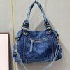Velkokapacitní retro džínová taška tote & crossbody motocyklová taška pro ženy