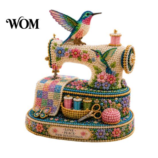 Beaded Flower And Bird Decor Tiny 3D Sewing Machine DIY Kit for Kids & Adults, Exquisite Hummingbird Handmade Bead Creative Beadwork Project