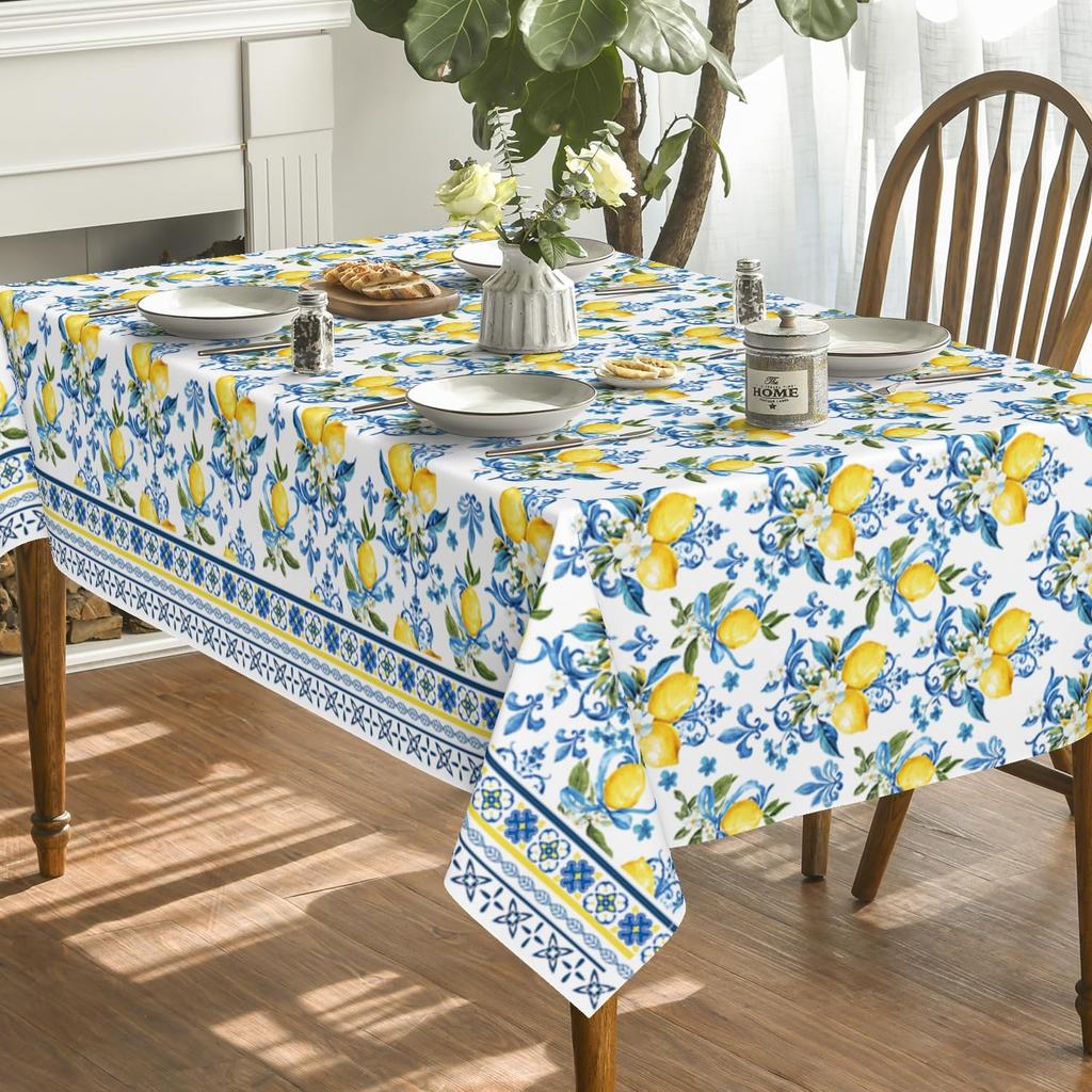 Klassisches Iris-Muster Zitrone Rechteck Wasserdichte Tischdecke Partydeko Waschbare Küchen-Esstischdecke Hochzeitsdekorationen