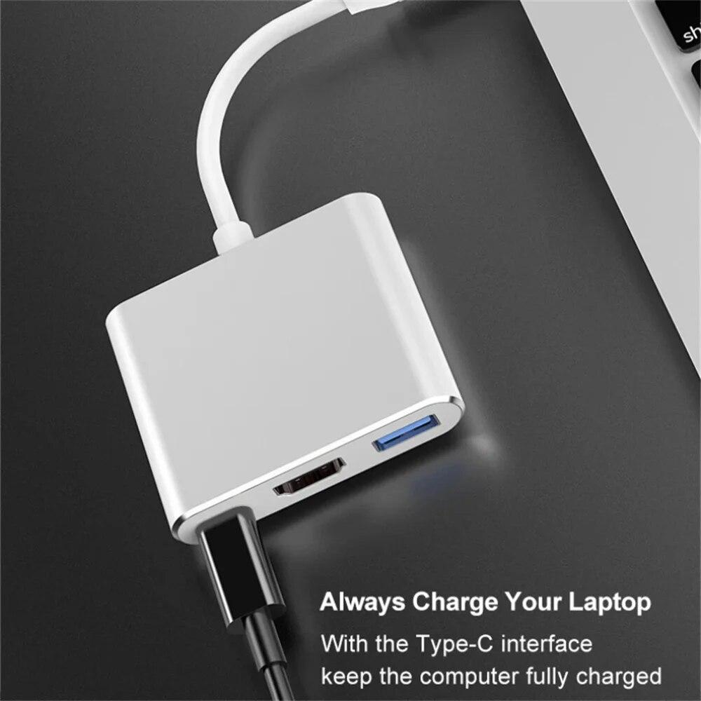 3 In 1 Usb Hub USB C To HDMI-compatible Splitter HUB Type-c To HDMI-compatible USB3.0 Docking Station For Macbook Air Converter