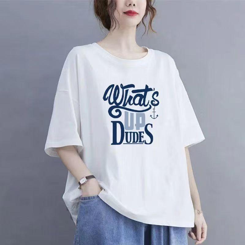 Fashion Cotton Short Sleeve T-shirt Women 2024 Summer Large Size Loose Version Casual Tops