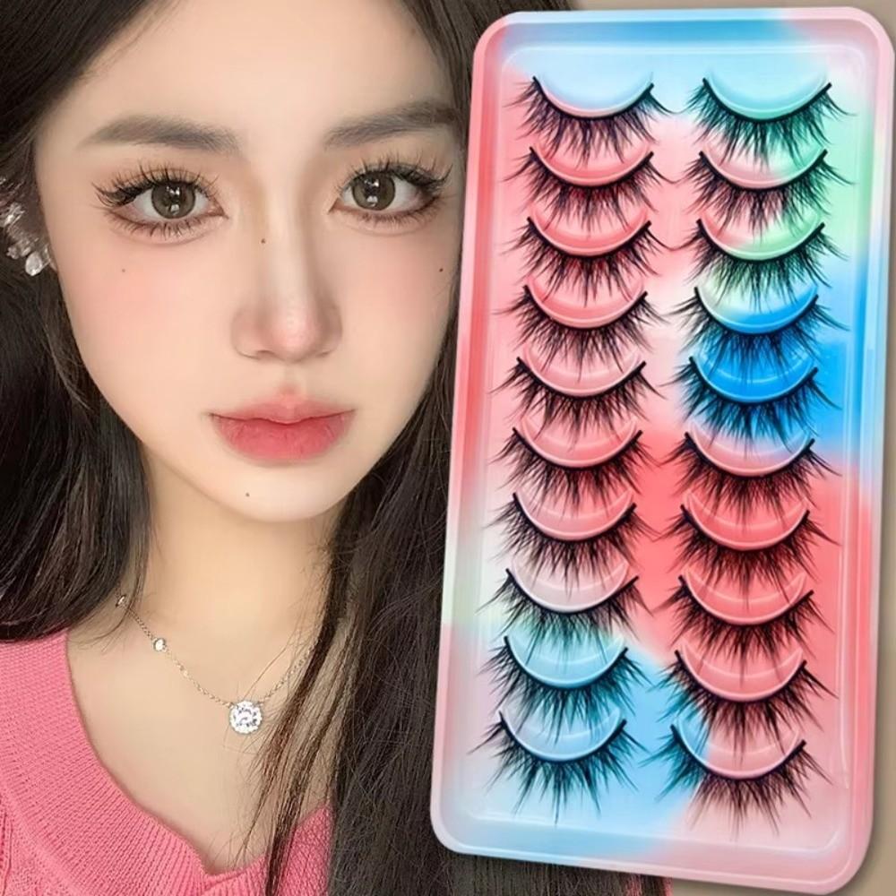 10 Paar Flauschige Manga-Wimpern Kurze Anime-Wimpern Modische Falsche Wimpern für Damen