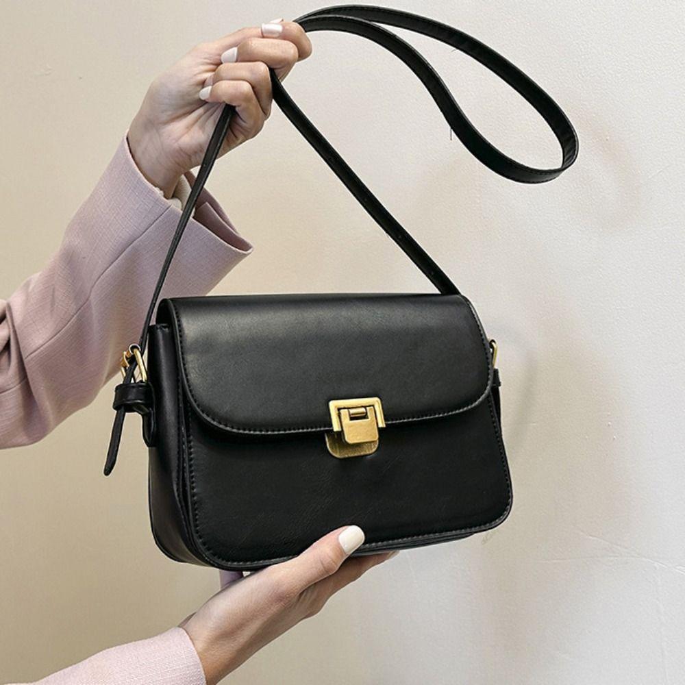 Solid Color Buckle Shoulder Bag Vintage Women's Armpit Bag Fashion Small Square Bag  Female