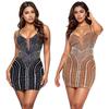 C7215 European & American Fashion Spaghetti Strap Rhinestone Dress - Sexy Tight Sleeve Short Dress for Women