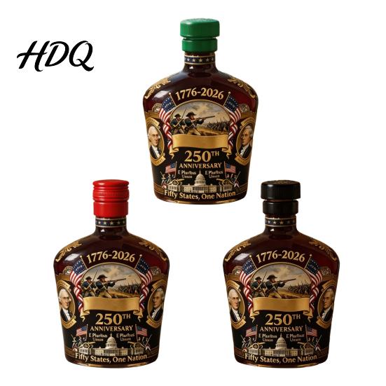 Limited Edition American History Bottle 250th Anniversary Wine Commemorative Colored Glass Decanter with Founding Fathers 1776-2026 Keepsake Historic