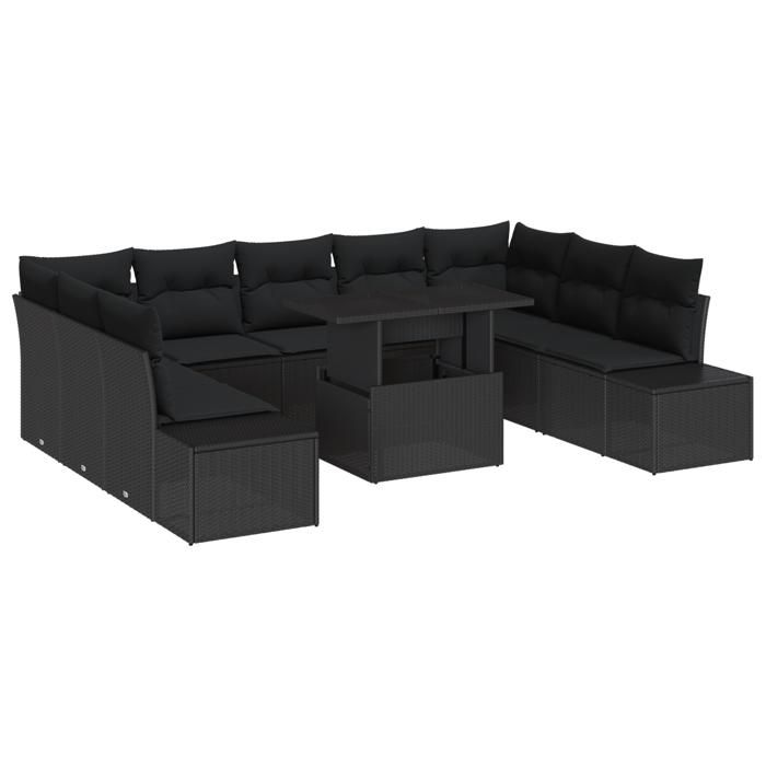 VidaXL Ensemble de canapé de jardin 10 pièces avec coussins en poly rattan noir 3349249