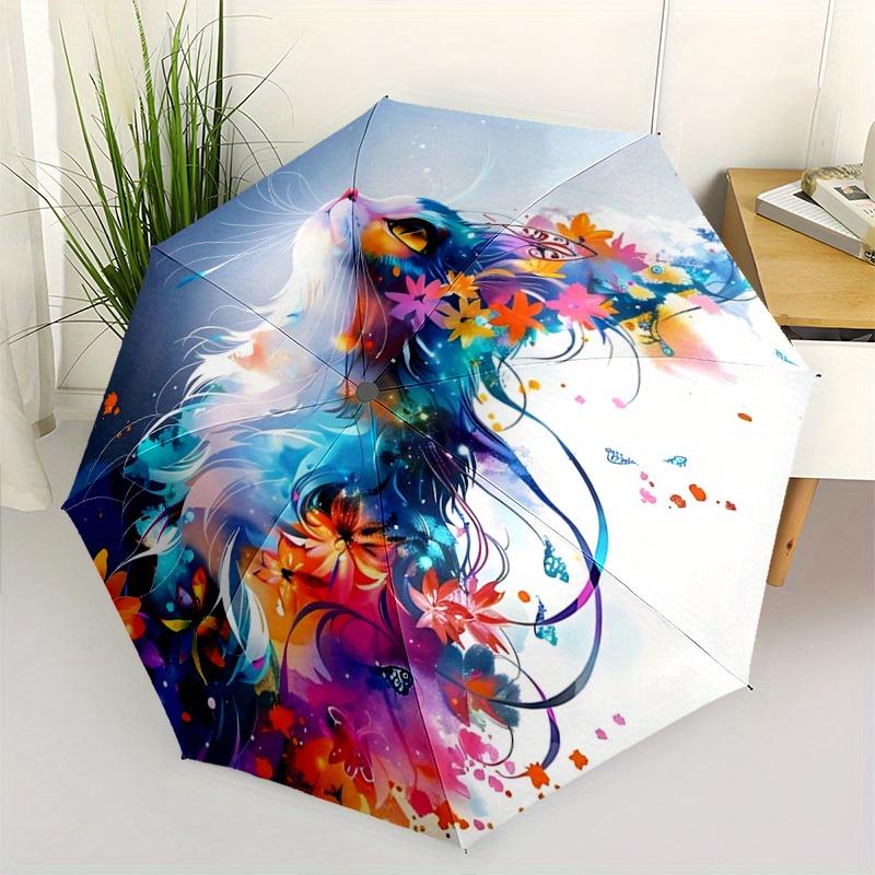 

1pc Colorful Cat Art Design Pattern Automatic Umbrella is Fashionable and Good-Looking, a Portable 3-Fold Umbrella, Suitable for Travel and Daily Use,