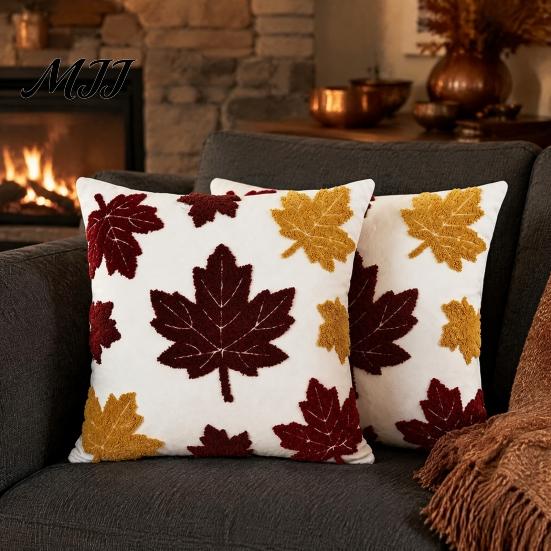 Skin Friendly Throw Pillow Shells Maple Leaf Cushion Cover, Fall Acorn Decorative Sofa Cover 18x18 Inches Farmhouse Case for Autumn Home Decor Covers