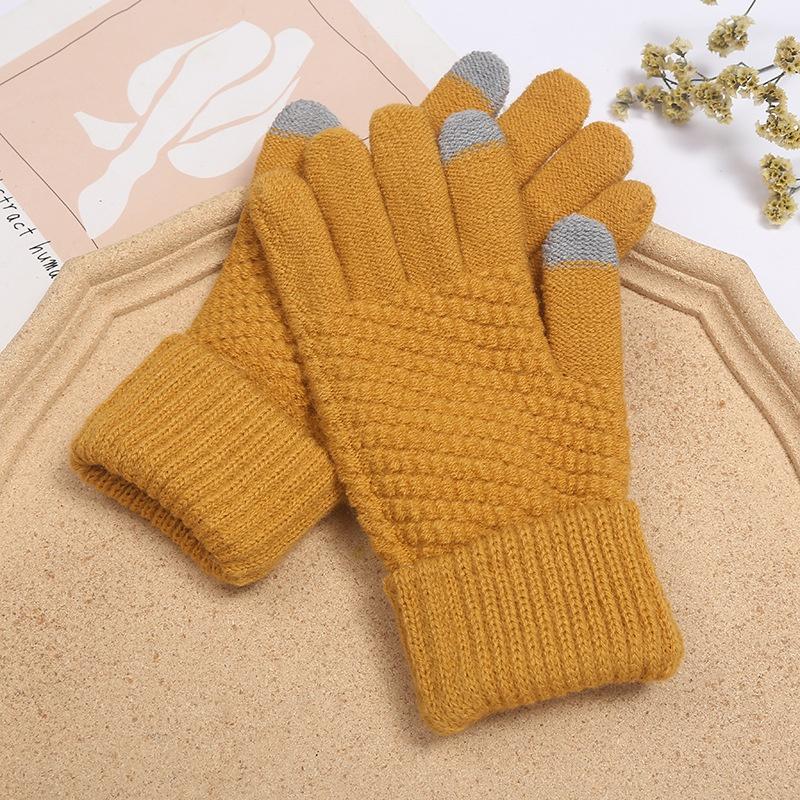 1 Pair Knitted Double Layer Warm Gloves for Women & Men Winter Autumn Touch Screen Adult Gloves