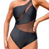 1011 New Solid Color Swimsuit, High-end Sense, Slim and Thin Women's Sexy Mesh Splicing Single Shoulder Strap One-piece Swimsuit