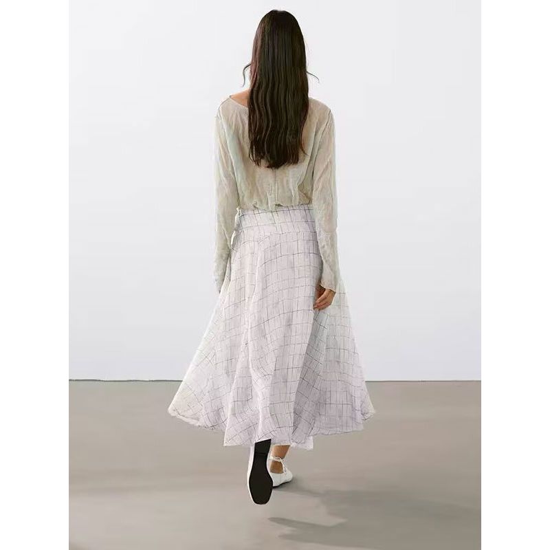 MD Women Clothes Art Department Design Sense Summer Irregular Skirt Drape Plaid Skirt 05206865251