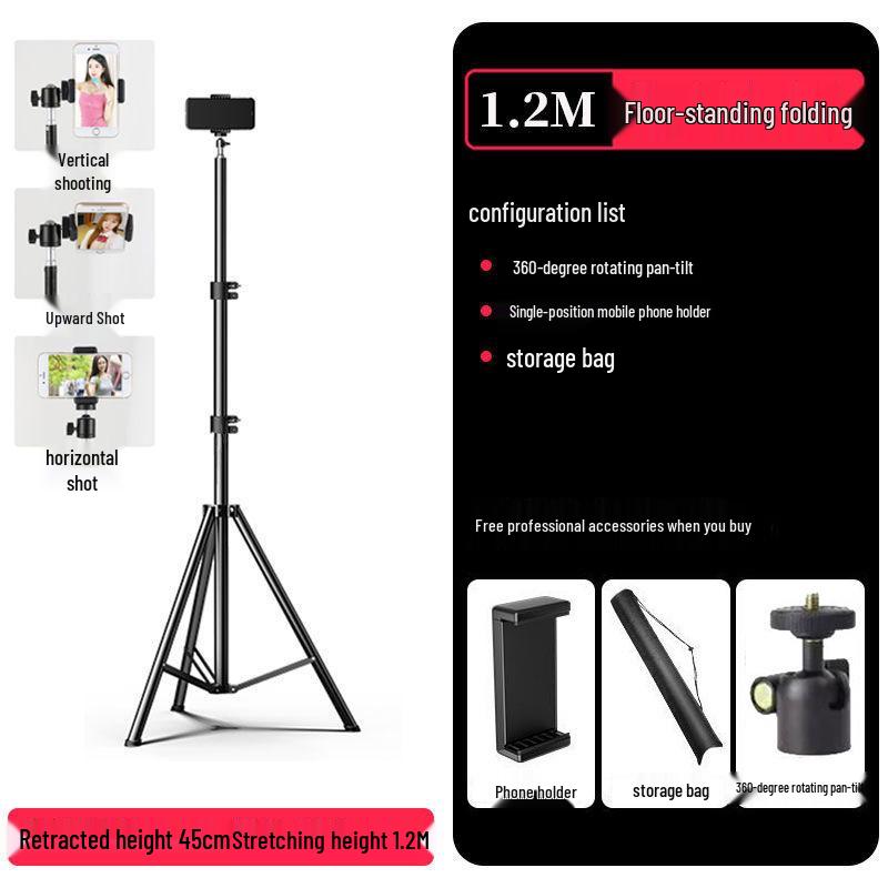 Mobile Phone Live Streaming Selfie Stand Holder, Adjustable 1.7m/2.1m Floor Tripod for Video Shooting, TikTok & Kuaishou