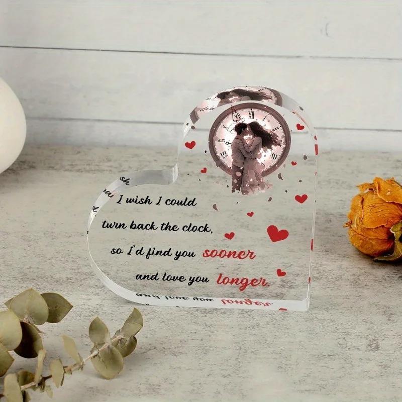 2D Flaches Romantisches Jubiläumsgeschenk Acryl Herzförmige Schreibtischdekoration Plakette, Heimdekorationsplakette Hängende Wandkunst Dekorative Gartendekoration für