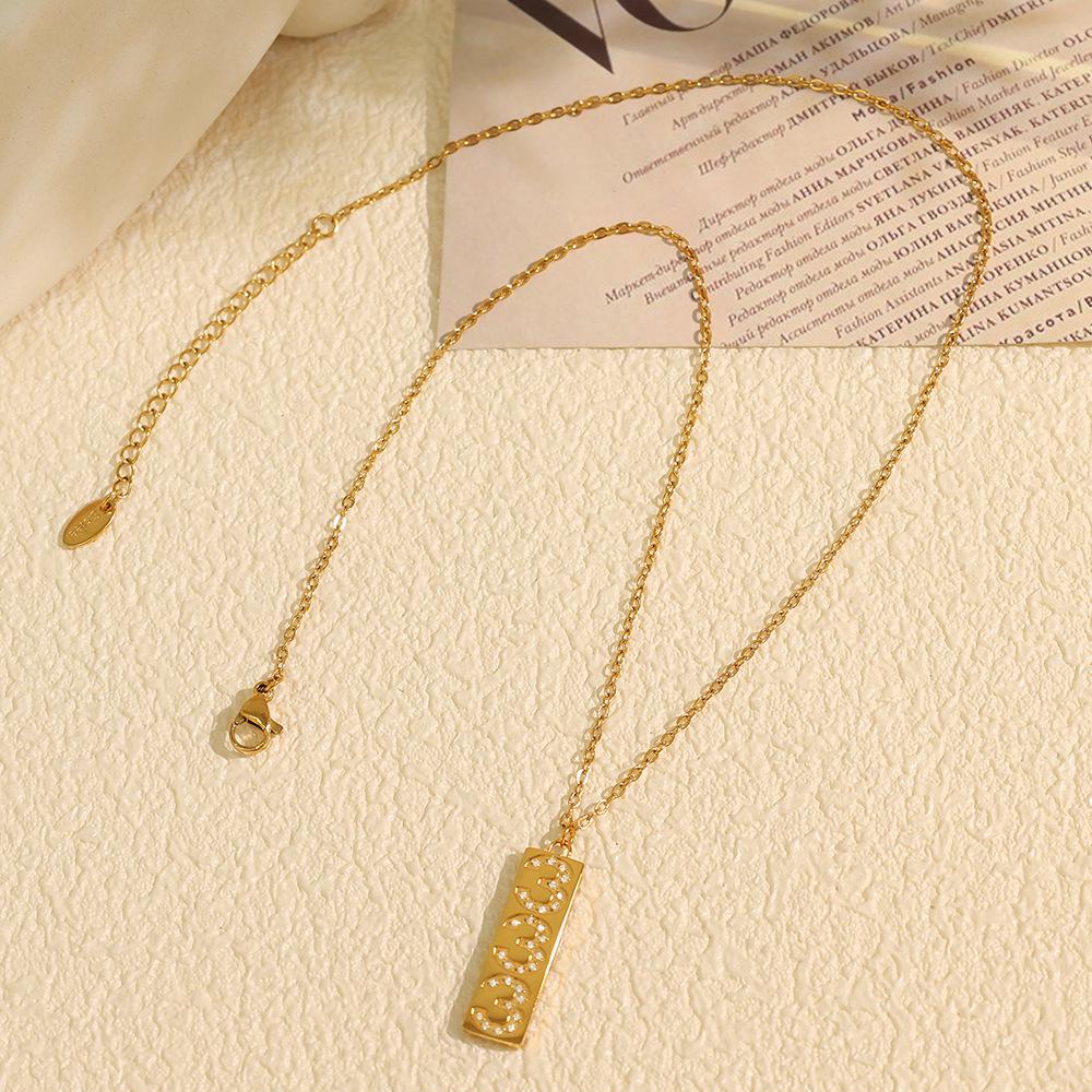 European and American digital pendant with diamond necklace women's jewelry titanium steel plated 18k versatile simple collarbone