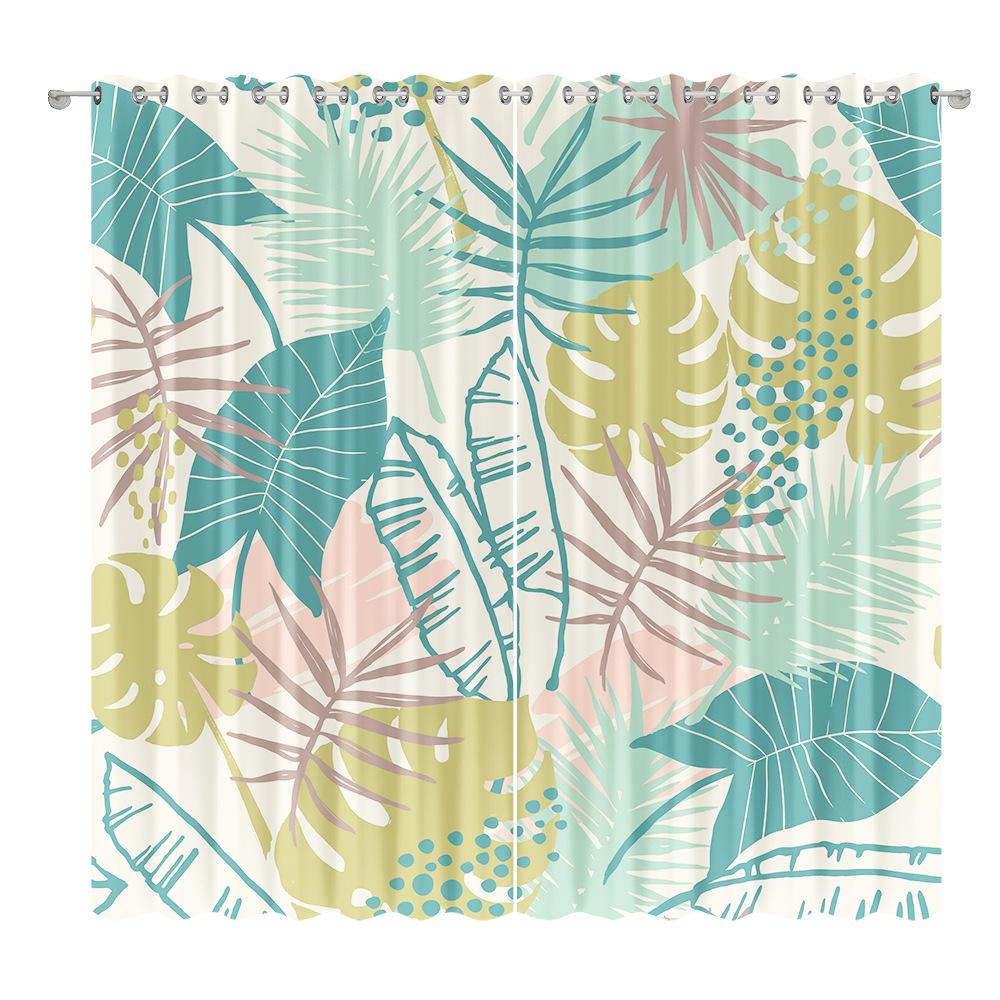 Green Plant Plantain Leaf Curtain Cloth Bedroom Living Room Balcony Blackout Curtain Office Hotel Thermal Insulation Curtain