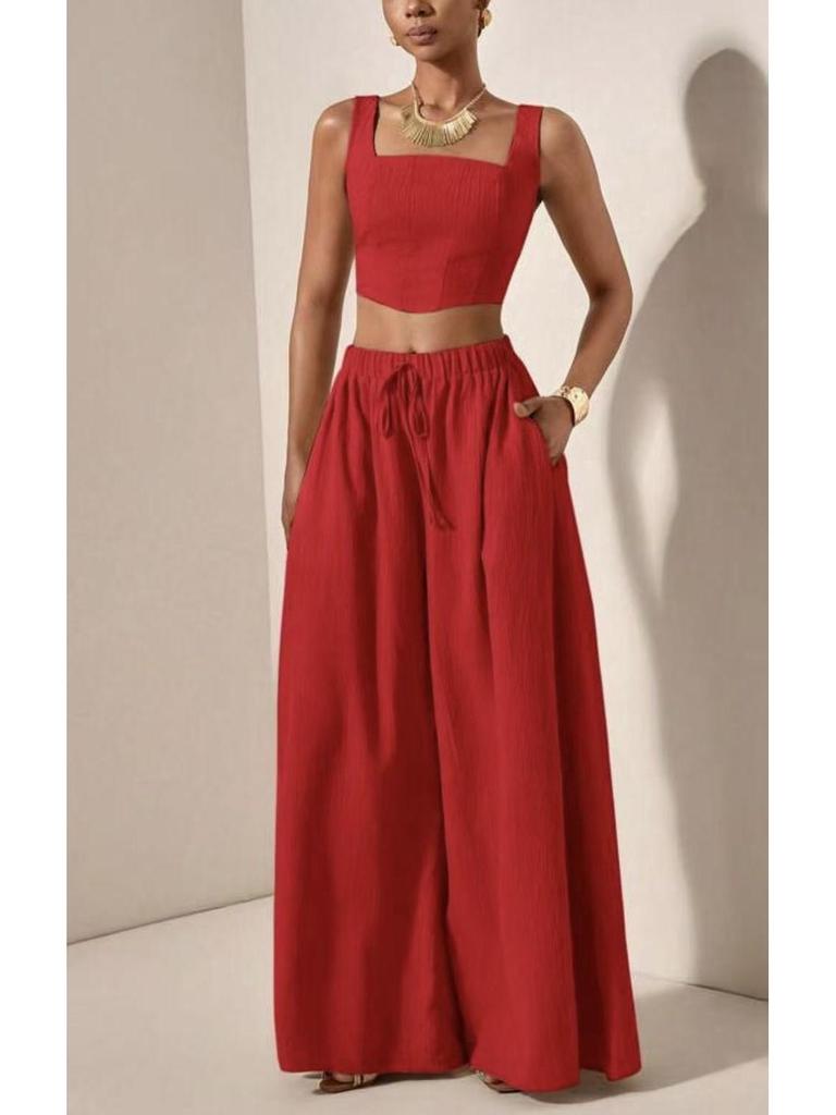 Spring/Summer 2026 Women's Solid Color Vest and Wide-Leg Pants Suit