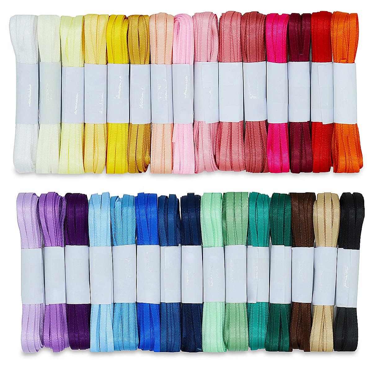 

Payevxo 3mm Satin Ribbon Set 30 Colors 5m Each Double-sided Colorful Handmade Accessories Parts with Storage Pouch SDCD-01