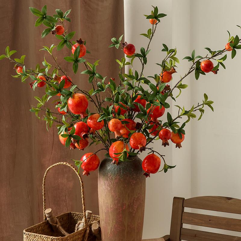 Persimmon and Pomegranate Faux Flower Arrangement for Living Room or Foyer