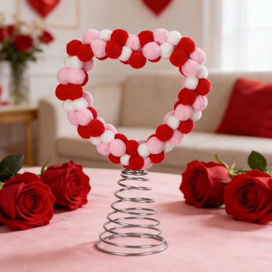 Topo de Árvore Coração Dia dos Namorados Pompons Vermelhos Rosa Brancos Ornamento de Topo de Árvore Amor Coração para Dia dos Namorados Natal Casamento Festa de Aniversário Casa