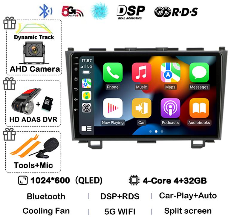 Android 14 Carplay Car Radio For Honda CR-V 3 RE CRV 2007 2008 2009 2010 2011 Multimedia Player 2 Din DVD GPS Head Unit Stereo