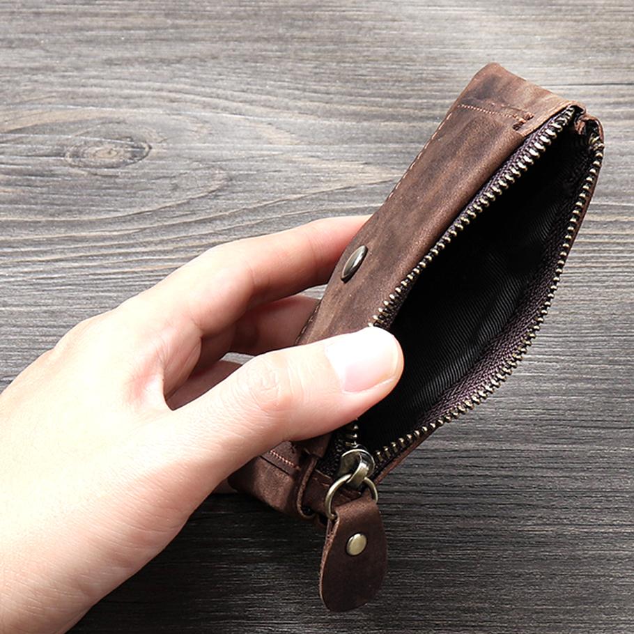 Men's and Women's Coin Purse Short Zipper Horizontal Models First-layer Cowhide  Crazy Horse Leather Fashion Driver's License Mini