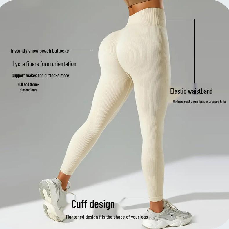 Modern Multi-color High-Waist Ribbed Yoga Pants: Elastic, Slimming, Quick-Dry, Skin-Friendly Sports Base Layer