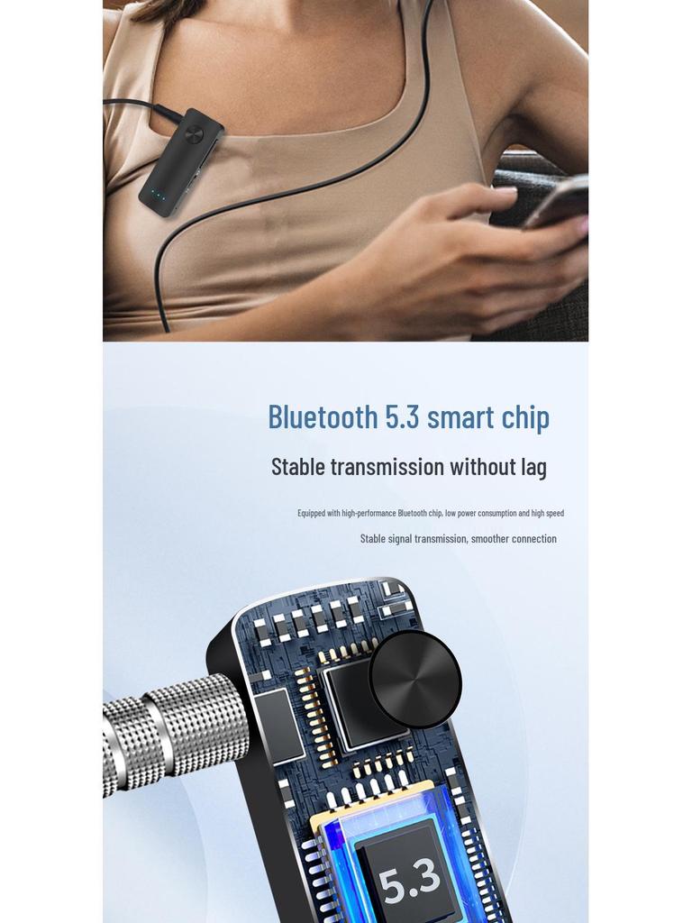 Bluetooth 5.3 Car Transmitter & Receiver - Hands-free Wireless 3.5mm AUX Audio Adapter