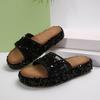 Large Size Sequined Flat-bottomed Slippers Women's Summer Thick-soled Heightening Sandals Women