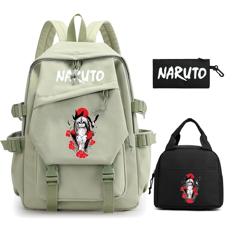 3Pcs/set Anime Naruto Backpack Nylon Backpack with Lunch Bag for Girl Boy Student Back To Schoolbag Men Women Leisure Travel Bag