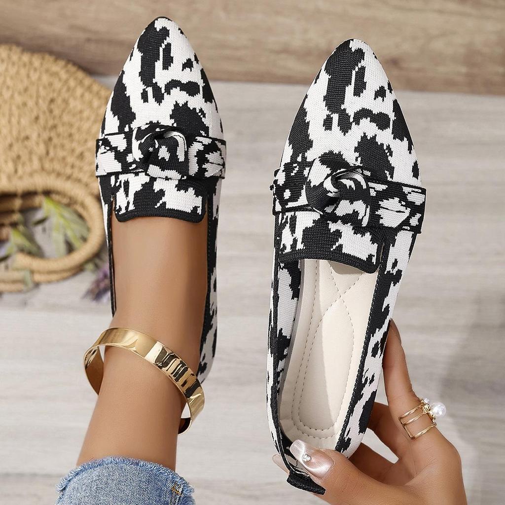 Scarpe da donna in maglia slip-on grandi: Scarpe basse a punta per Primavera/Autunno con Fiocco, Calzature Casual da Guida