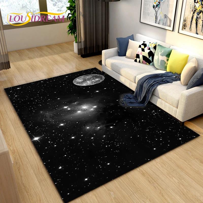 Cartoon Universe Starry Sky Planet Area Rug,Carpet Rug for Living Room Children's Bedroom,Kids Play Game Floor Mat,Anti-slip Mat