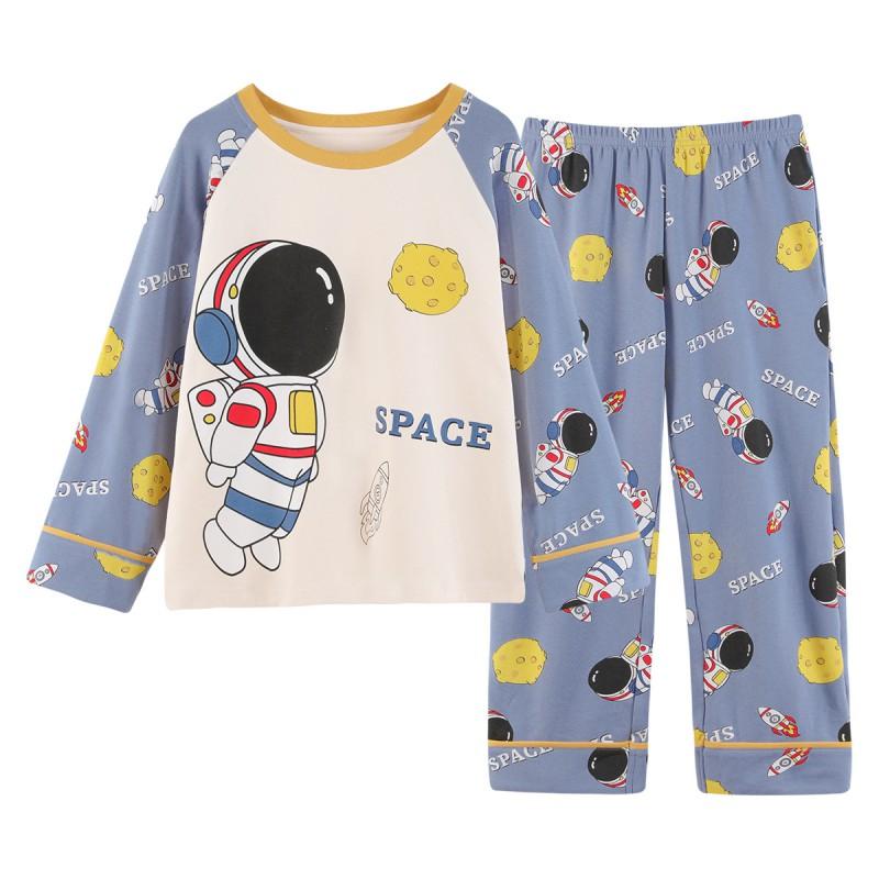 Drenge Bomuld Pyjamas Sæt Langærmet Tegneserie Print Løs Komfortabel Nattøj Børn Aldre 8 Efterår