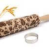 Christmas Embossed Rolling Pin for Baking Cookies Embossing Rolling Pins with Design Wooden Engraved Springerle Roller Pin Dough Patterned Clay