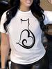 1pc Women's Casual Cat& Heart Pattern T-shirt| Soft and Breathable, Short-sleeved with a Round Neck, Very Suitable for Spring and Summer, Casual Wear,