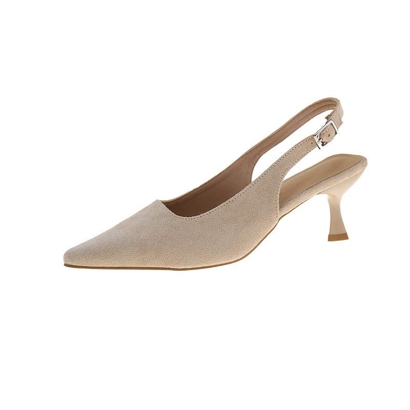 

2025 new spring cool head pointed buckle empty thin heel versatile bag single shoes one-word high heel sandals women s fashion 40 бежевый