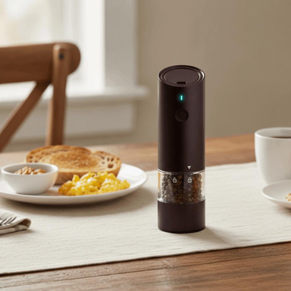USB Rechargeable Electric Salt and Pepper Grinder with Light Pepper Mill Bottle Dinning Table