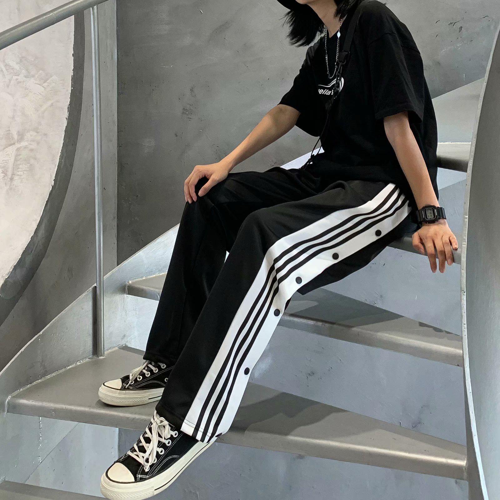 

Мужские свободные брюки в полоску на пуговицах, стиль Гонконг, широкие повседневные брюки для подростков L