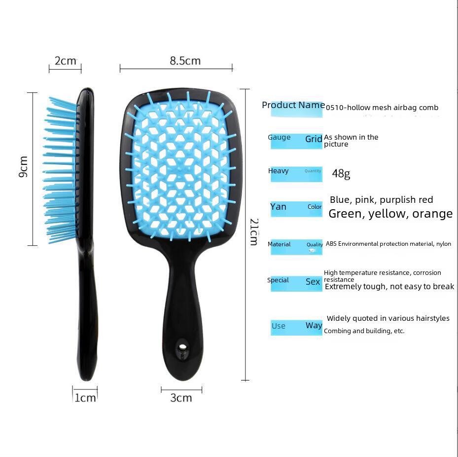 Pente de Massagem com Grelha Quadrada de Emenda – Ferramenta para Cabelo Volumoso e Alisamento