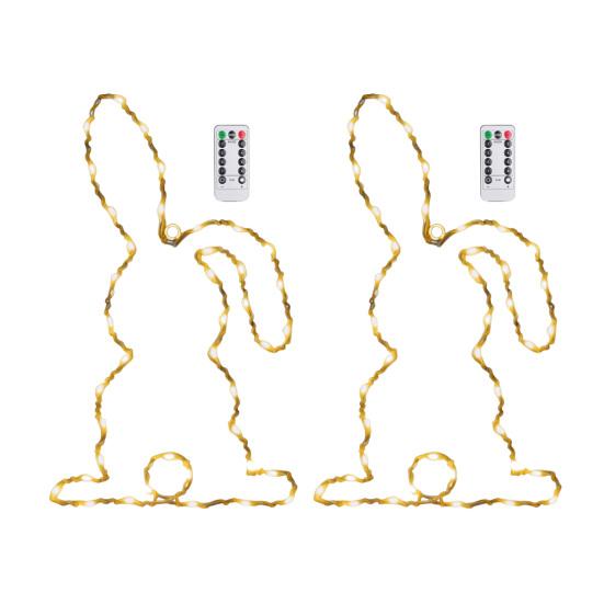 LED Window Light Easter Hanging Lamp with 8 Dynamic Modes Remote Control Timer Battery Operated Waterproof Metal Easter Bunny String Lights for Indoor