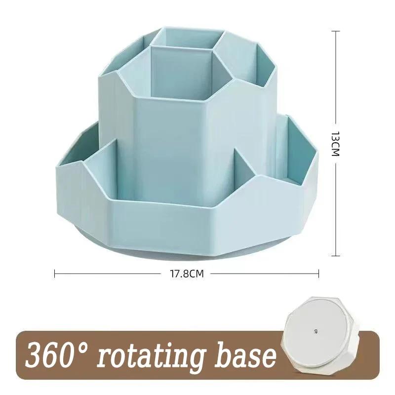 Desktop Stationery Organizer 9 Slots Stationery Storage Box 360 Degree Rotating Cute Pencil Cup Pot for Home Office School