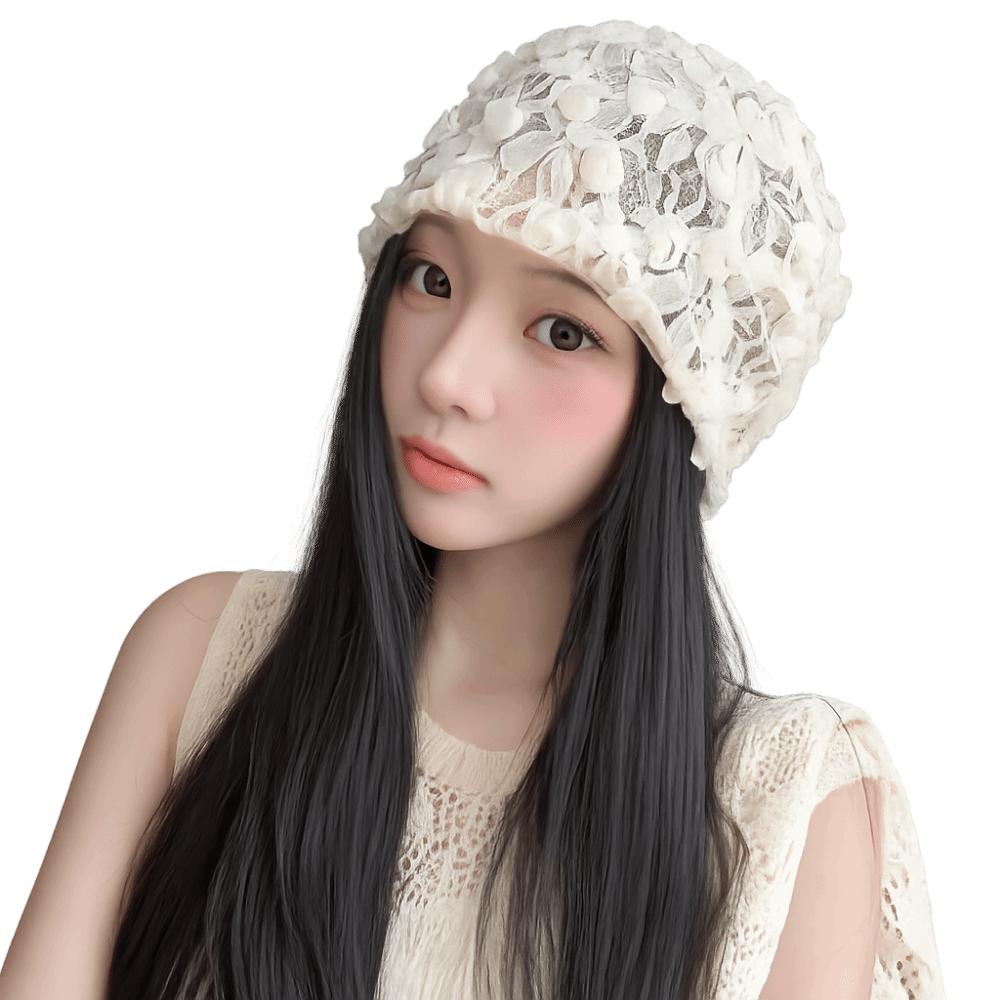 Lace Flower Stacked Hat Thin Soft Pullover Hat Creative Cap  Spring Summer