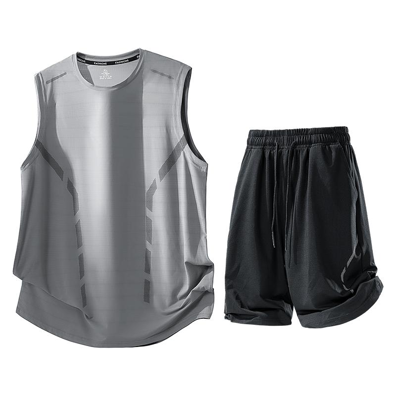 Herren Sommer Lässig Laufen Schnelltrocknend Eis Seide Sport Set Herren Zweiteiliges Set