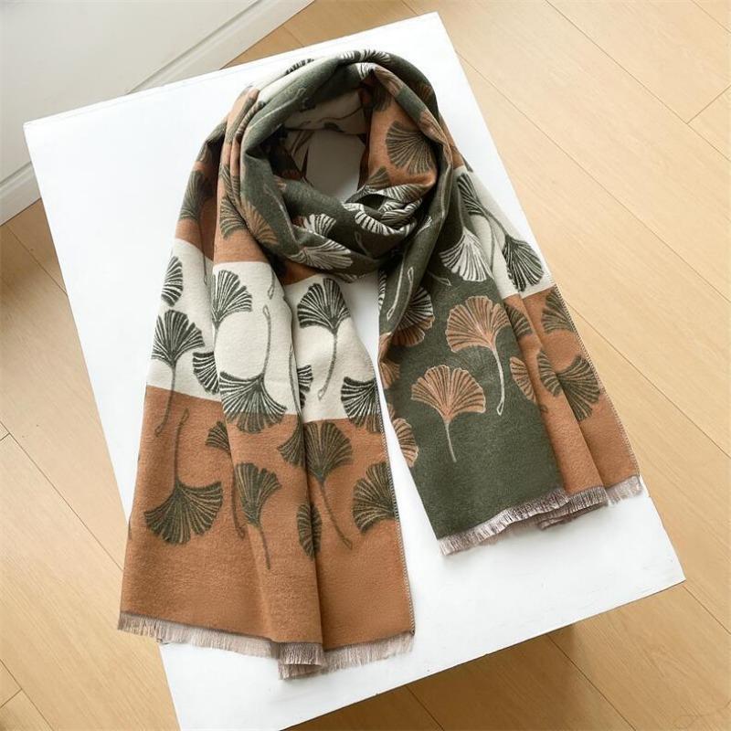 Camellia cashmere scarf women's winter senior sense versatile thickened warm scarf air conditioner shawl