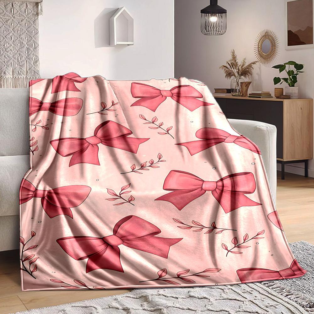 1pc Bow Floral Lightweight Flannel Blanket, Comfortable and Warm Blanket, for Office and Camping Sofa Bed, Livingroom156