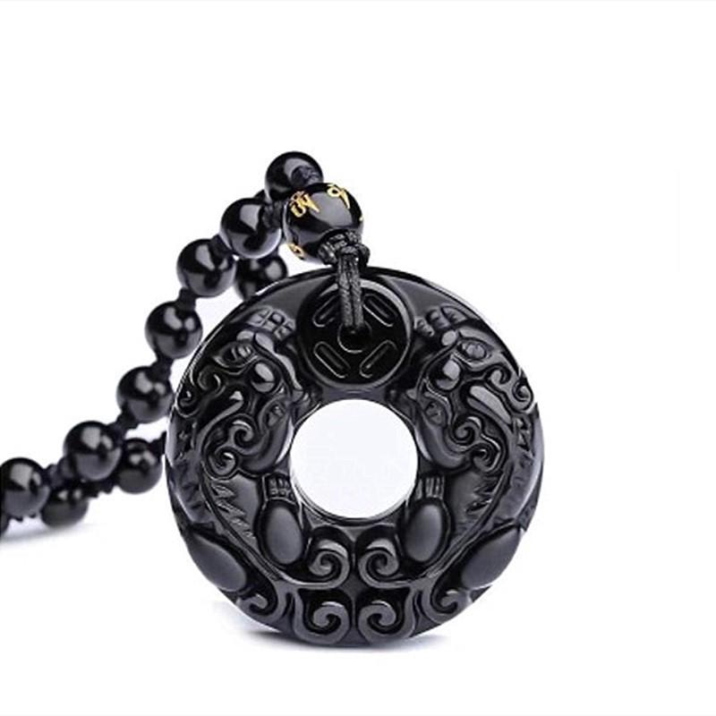Hetian Jade Double Pixiu Peace Buckle Pendant - Unisex Green Jade and Obsidian Luck Pendant for Live Broadcast.