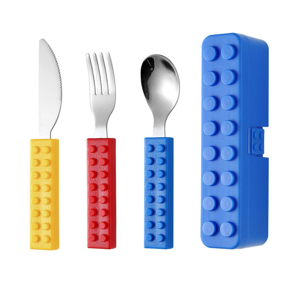 For Home Travel Kitchen Supplies Fun Diy Building Block Cutlery Set Stainless Steel Fork Spoon Portable Tableware