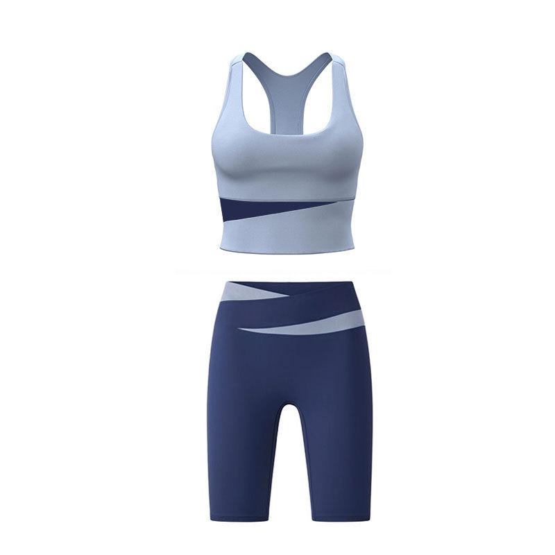 Elastischer Kontrastfarben-Yogazug Damen Neu Atmungsaktives Schnelltrocknendes Tanktop Hohe Taille Bauch Fitness-Shorts Sportanzug